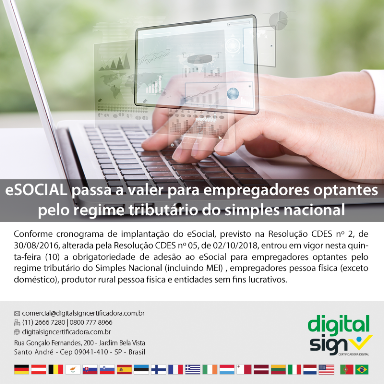 eSOCIAL passa a valer para empregadores optantes pelo regime tributário do simples nacional